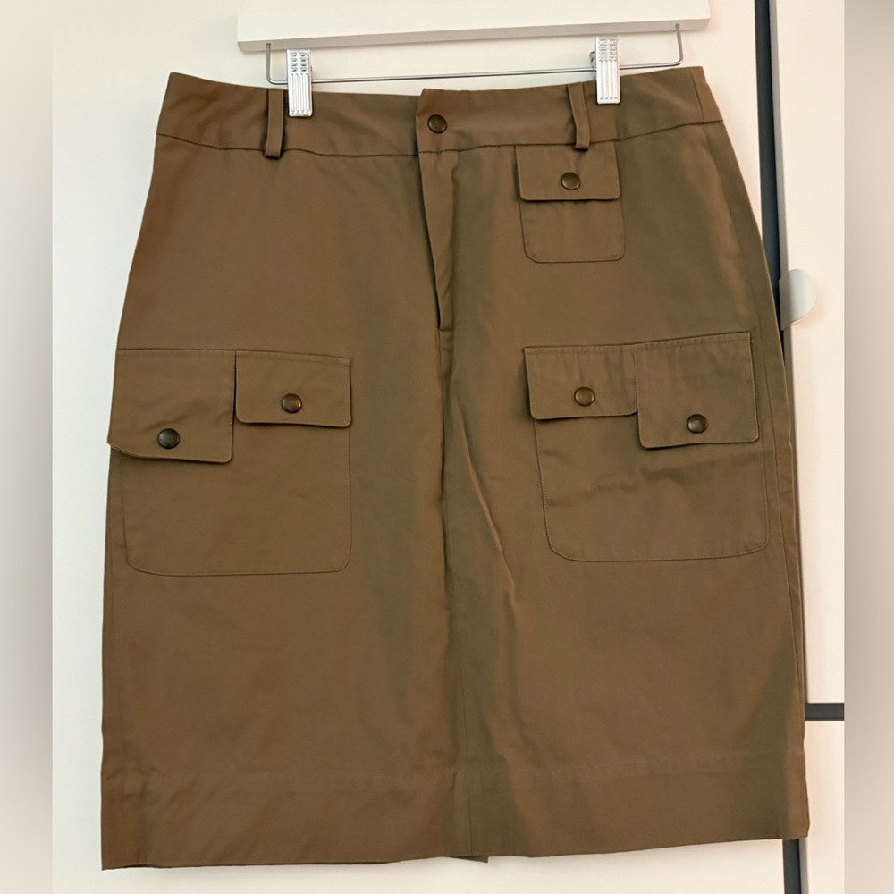 Gerard Darel Olive Utility Midi Skirt with Front Flap Pockets